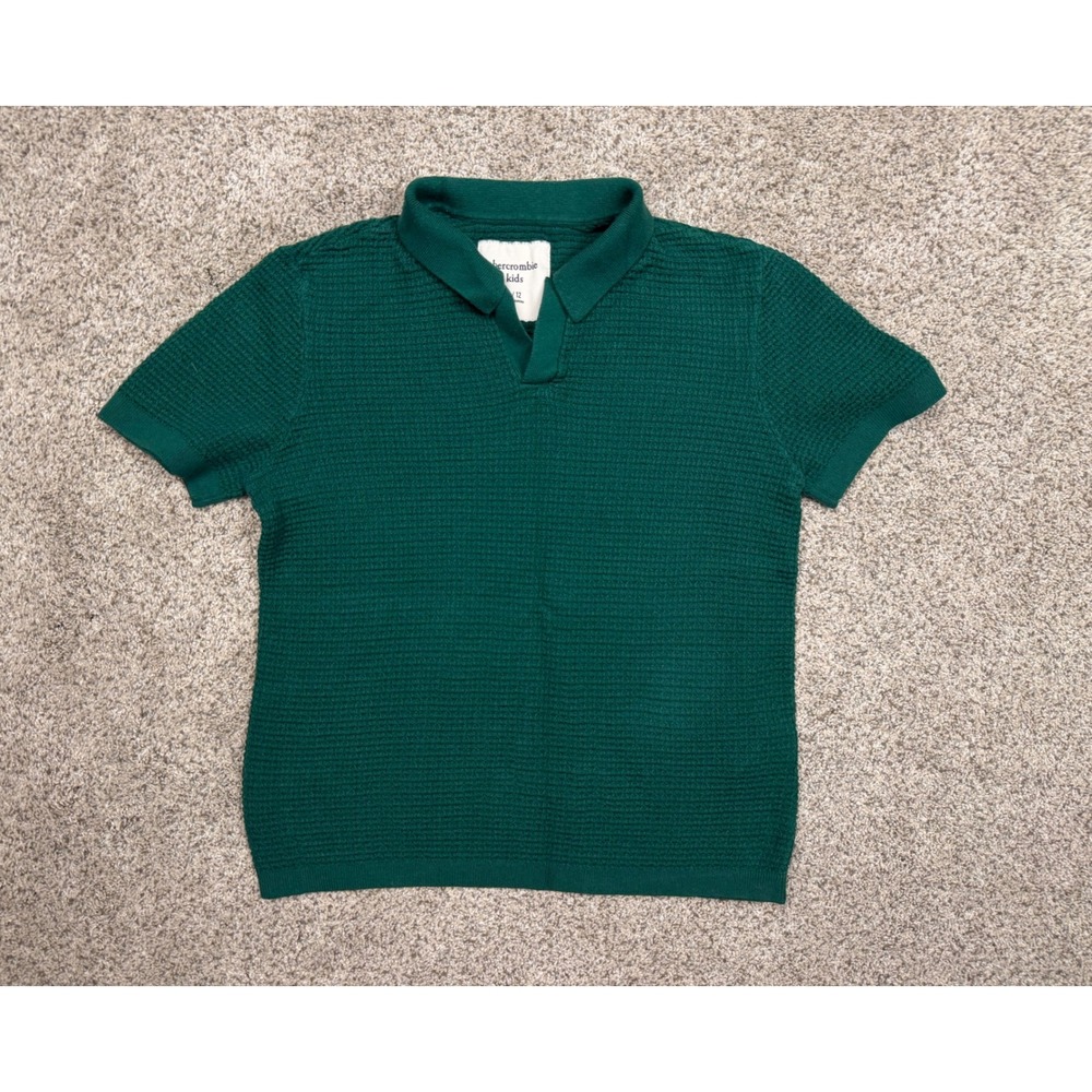 Abercrombie Kids Polo Shirt Waffle Knit 11/12 Green Casual Short Sleeve Johnny